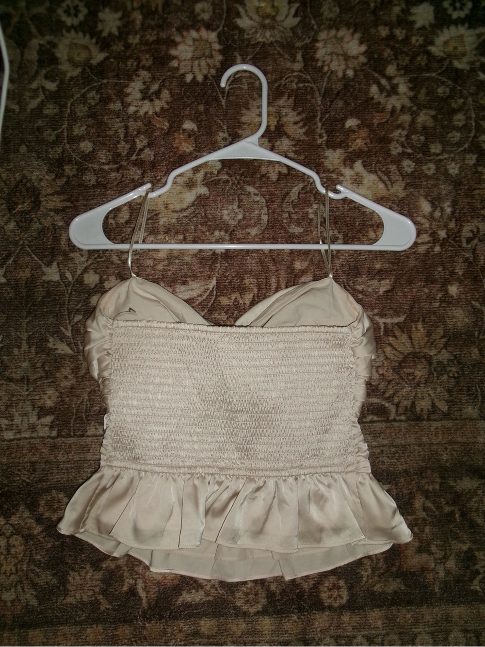 Express Champagne Satin Ruched Peplum Crop Top - Picture 2 of 3